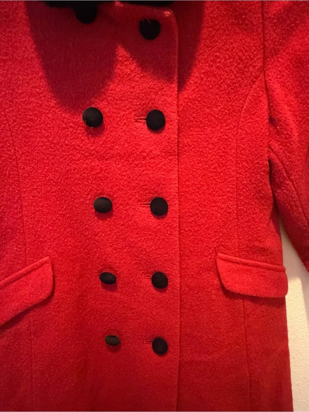 Vintage Gymboree Girls Red Wool Blend Dress Coat Size 10-12 Black Faux Fur